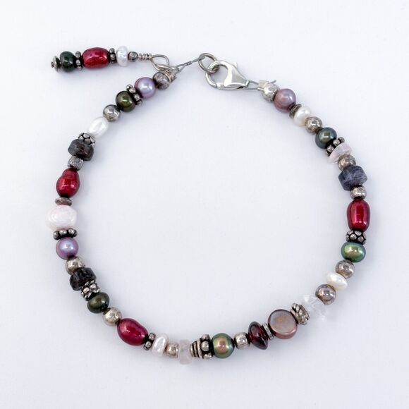 Vintage Sterling Silver 925 Labradorite Pearl Bracelet 7" - Picture 3 of 5